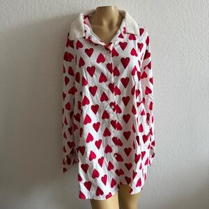 VICTORIAS SECRET XXL PAJAMA SHERPA FLEECE LONG-SLEEVE Top HEARTS